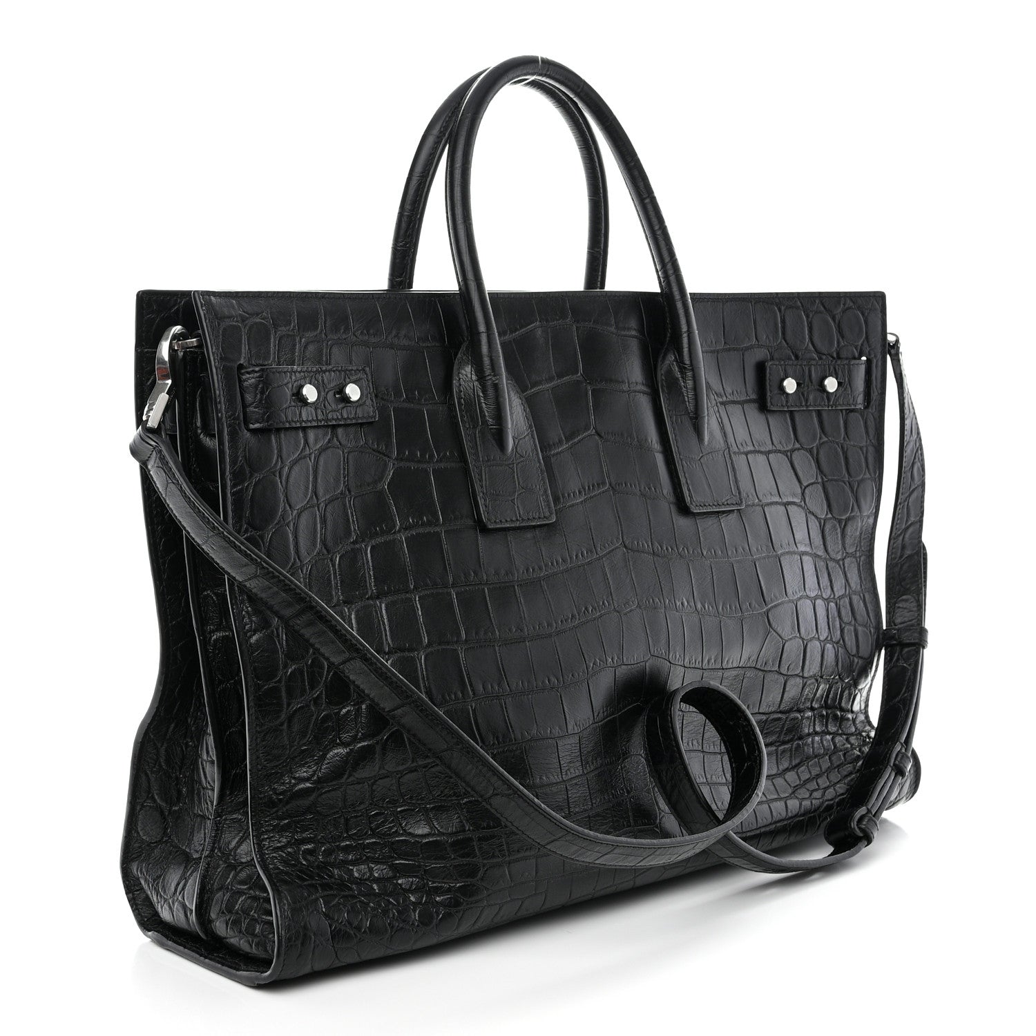 Saint Laurent SAINT LAURENT Calfskin Crocodile Embossed Large Thin Sac De Jour Black 3 of 17
