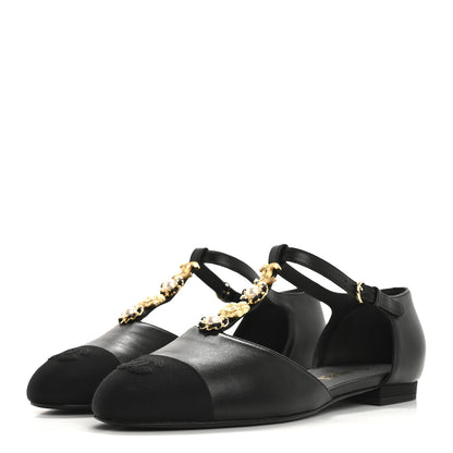 Chanel Lambskin Grosgrain Cap Toe Pearl CC Mary Jane Flats 39 Black 4 of 10
