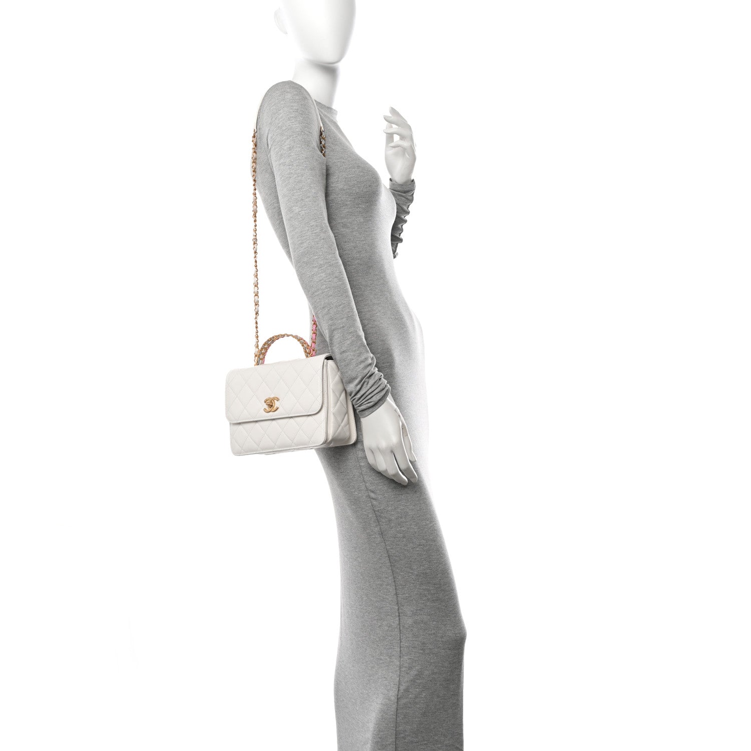 Chanel Shiny Calfskin Quilted Small Chain Top Handle Flap White 2 of 11