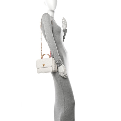 Chanel Shiny Calfskin Quilted Small Chain Top Handle Flap White 2 of 11