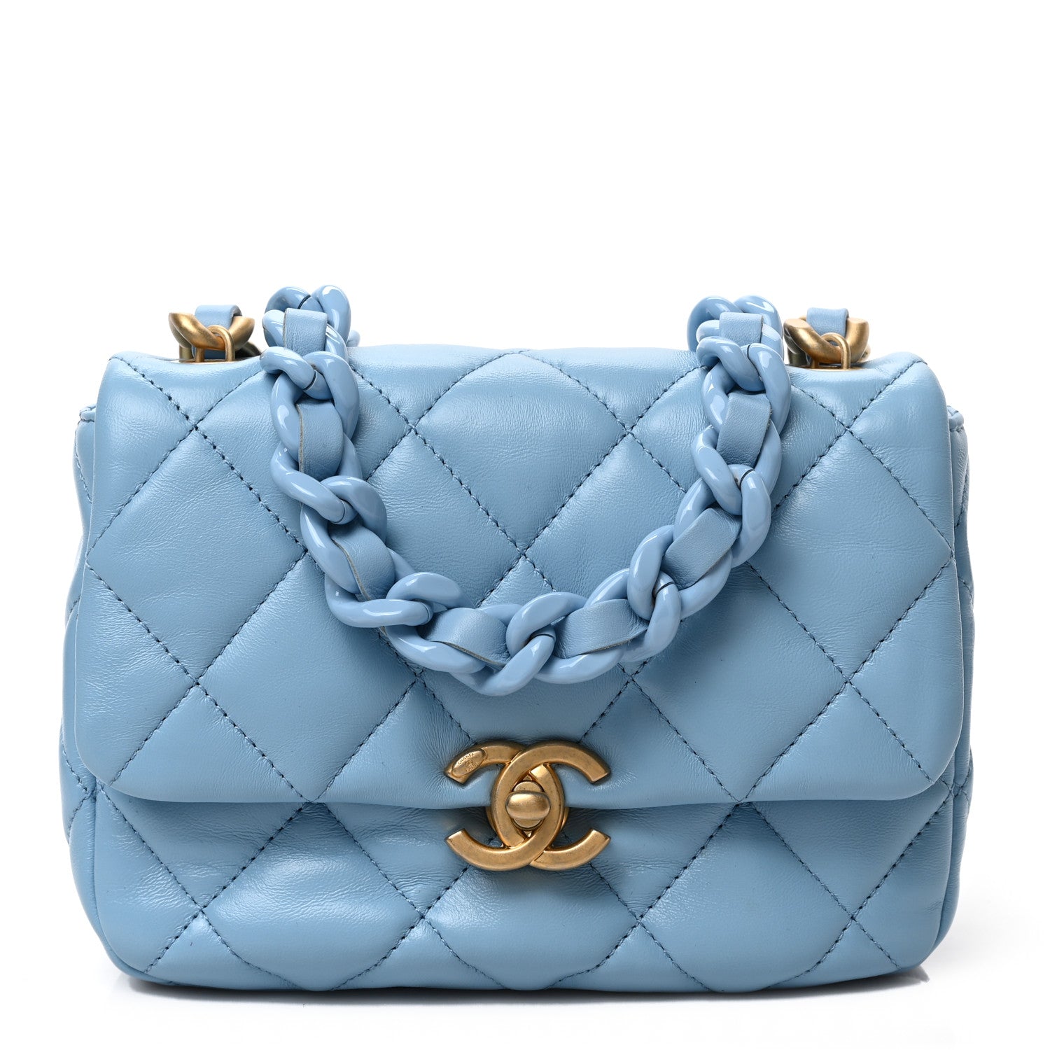 Chanel Lambskin Quilted Mini Lacquered Chain Flap Light Blue 1 of 8