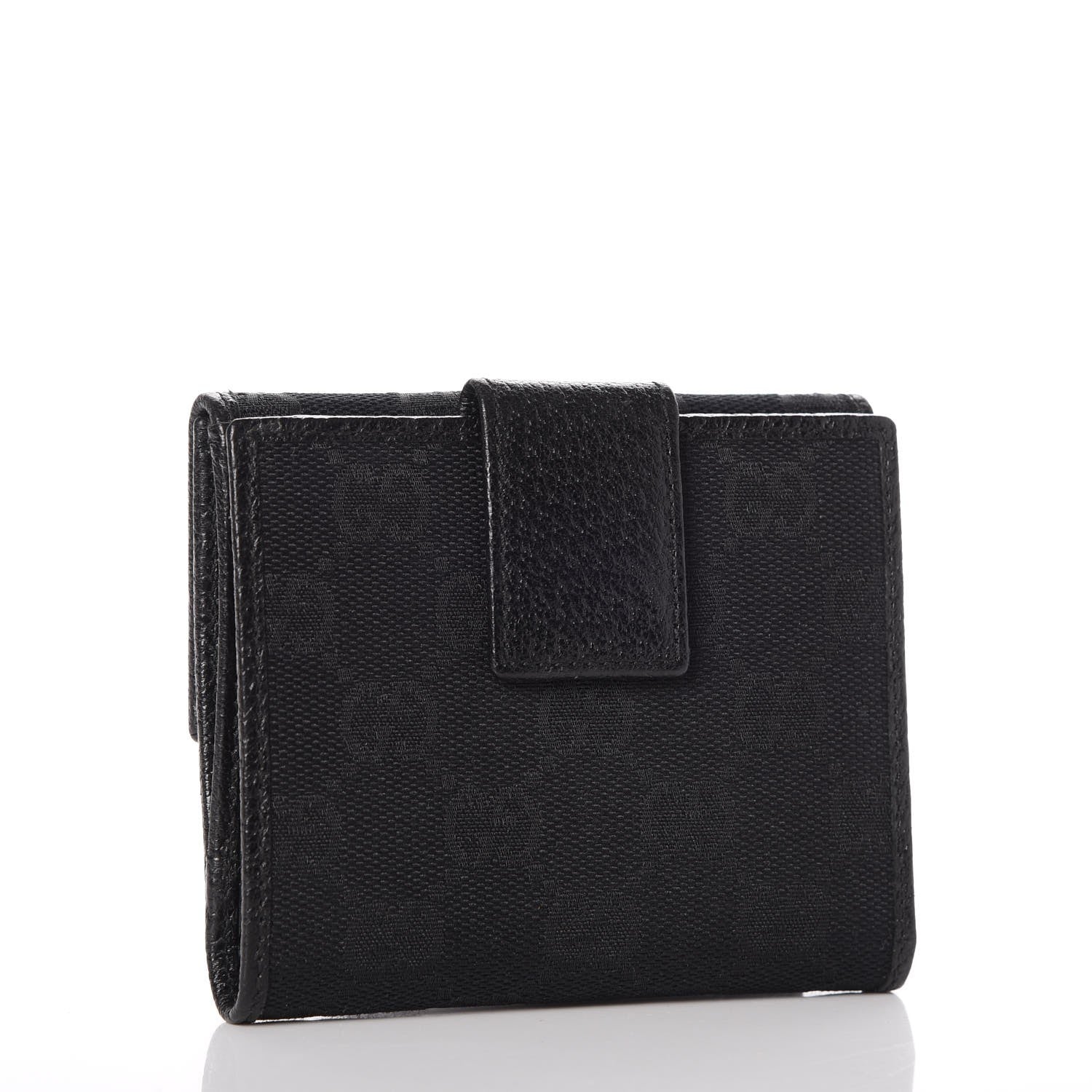 Gucci Monogram Textured Calfskin Metal Bar French Flap Wallet Black 3 of 7
