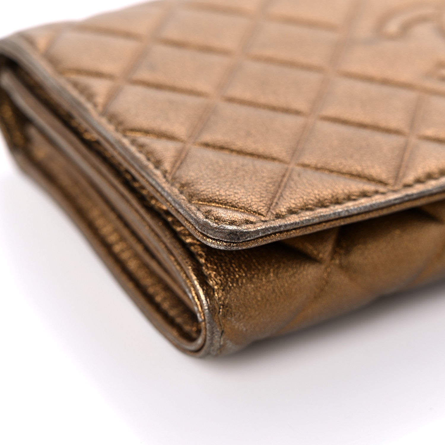 Chanel Metallic Lambskin Quilted Large Diamond CC Flap Wallet Dark Bronze 9 of 15