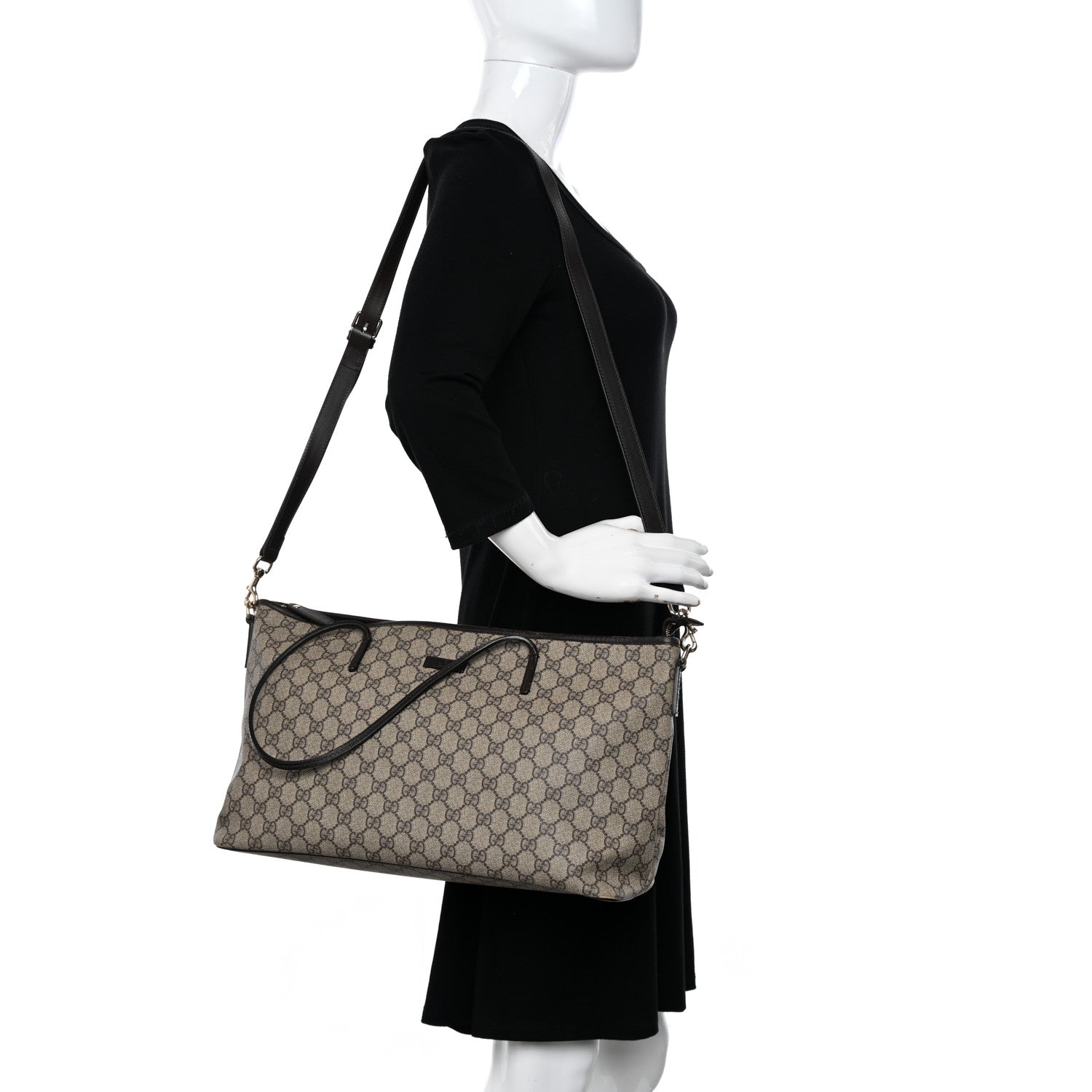 Gucci GG Supreme Monogram Medium Zippered Tote Dark Brown 2 of 20