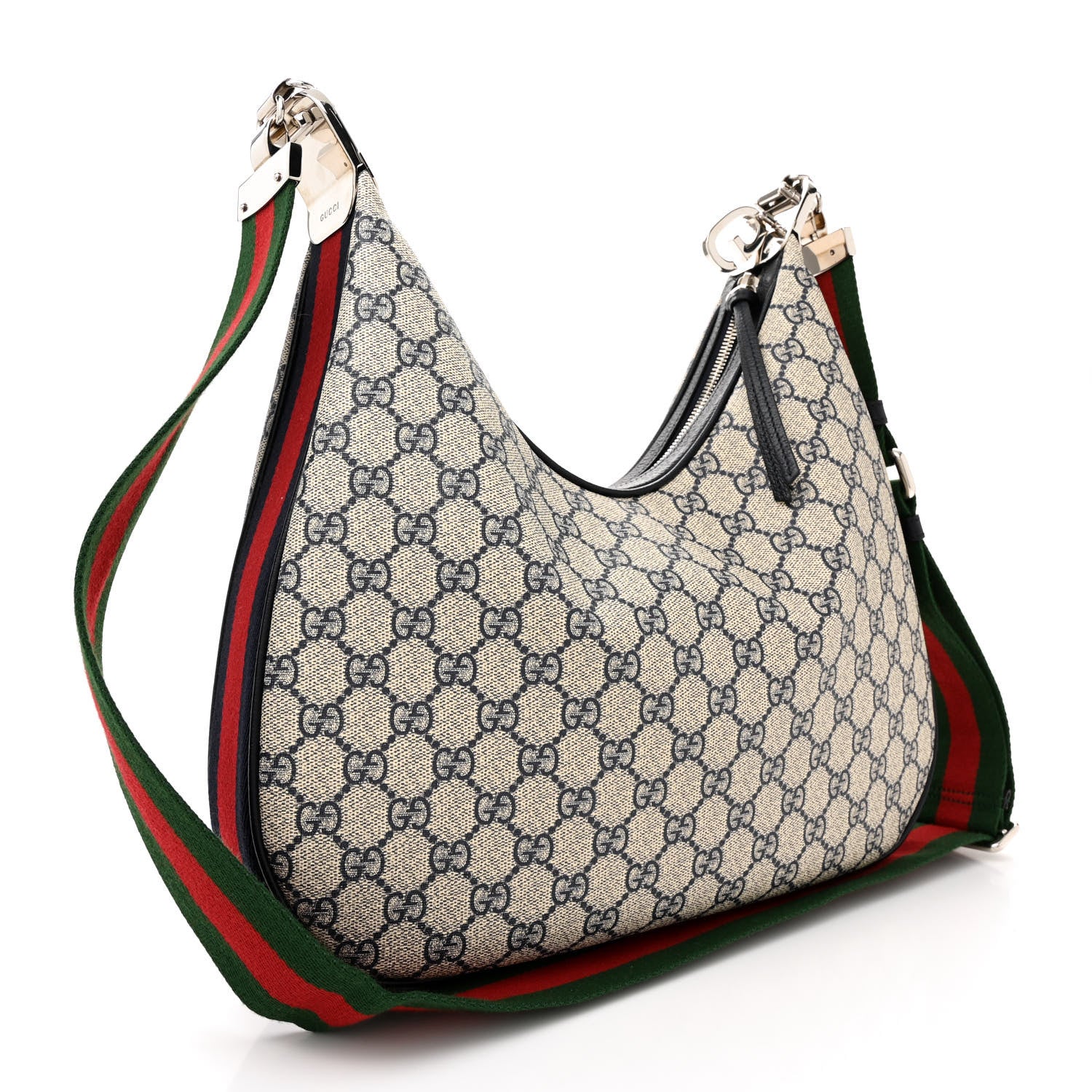 Gucci GG Supreme Monogram Textured Calfskin Web Large Attache Shoulder Bag Beige Blue 3 of 9