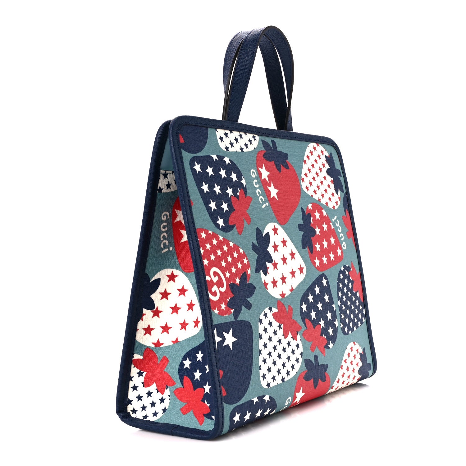 Gucci Coated Canvas Strawberry Stars Childrens Tote Red White Blue 3 of 11