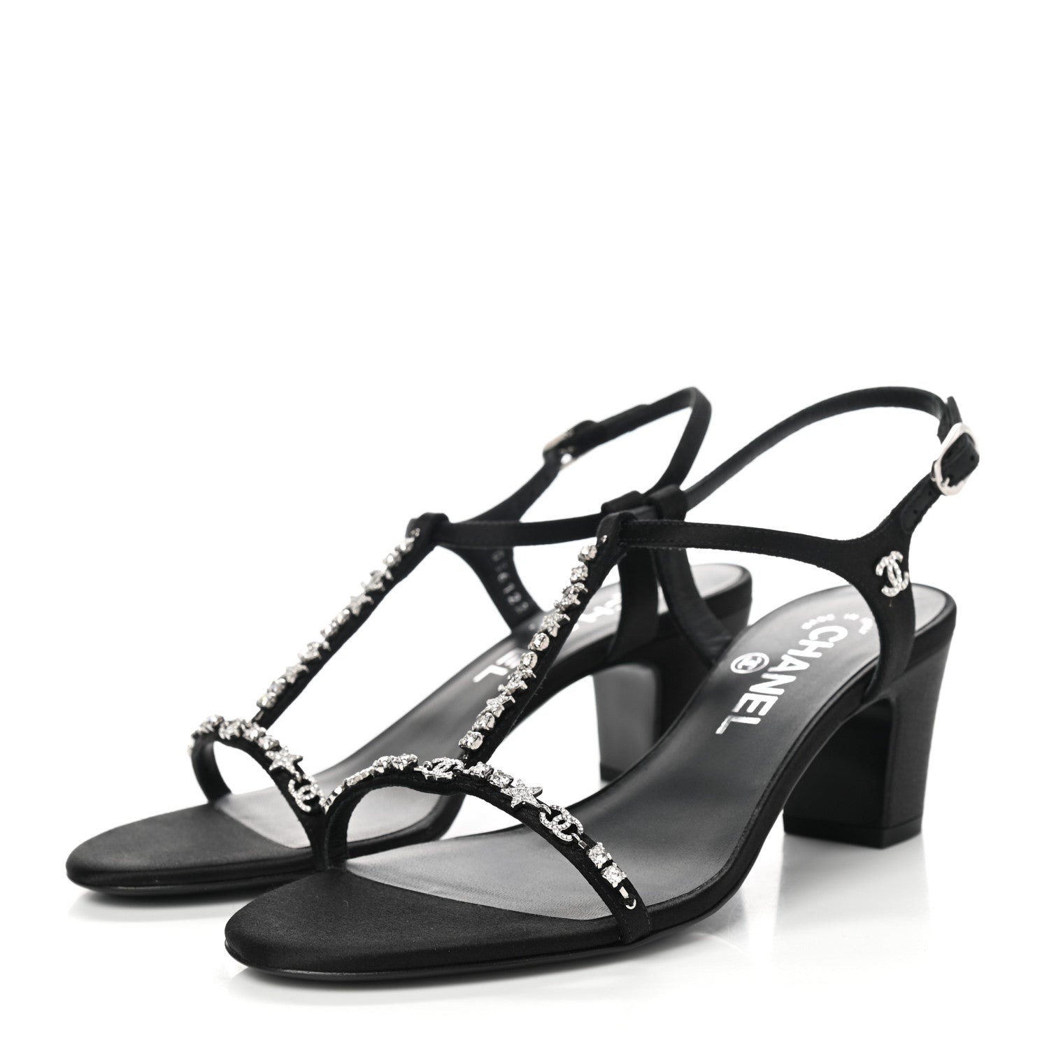 Chanel Satin Crystal CC Star Sandals 36 Black 3 of 8