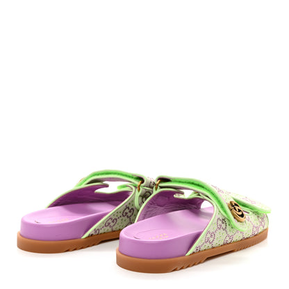 Gucci GG New Canvas Nappa Crystal Womens Slide Sandals With Straps 38 Purple Green 4 of 9