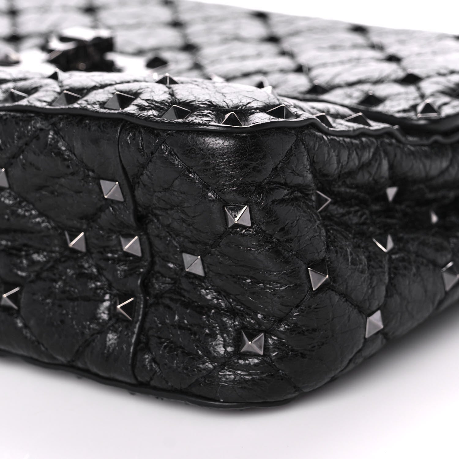 Valentino Garavani Craquele Nappa Large Rockstud Spike Shoulder Bag Black 8 of 9