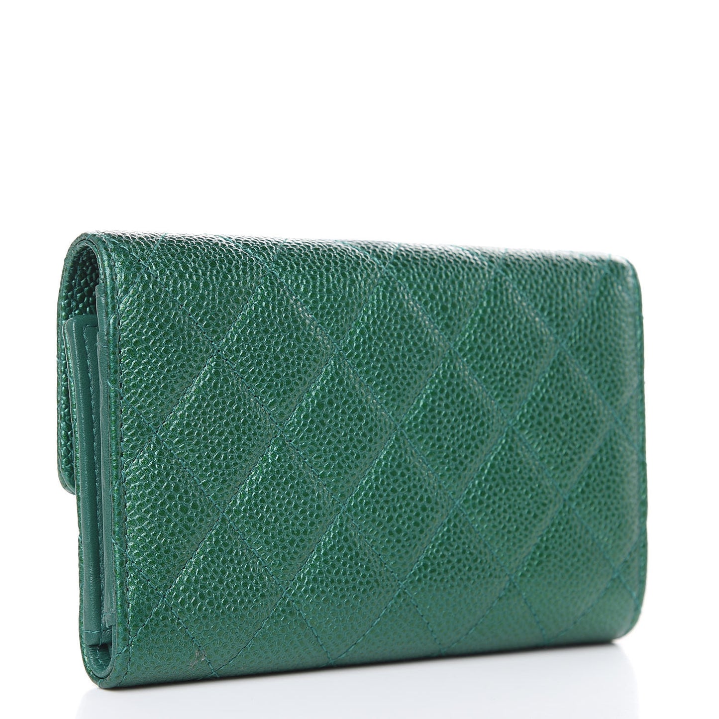 Metallic Caviar Quilted Medium Flap Wallet Green