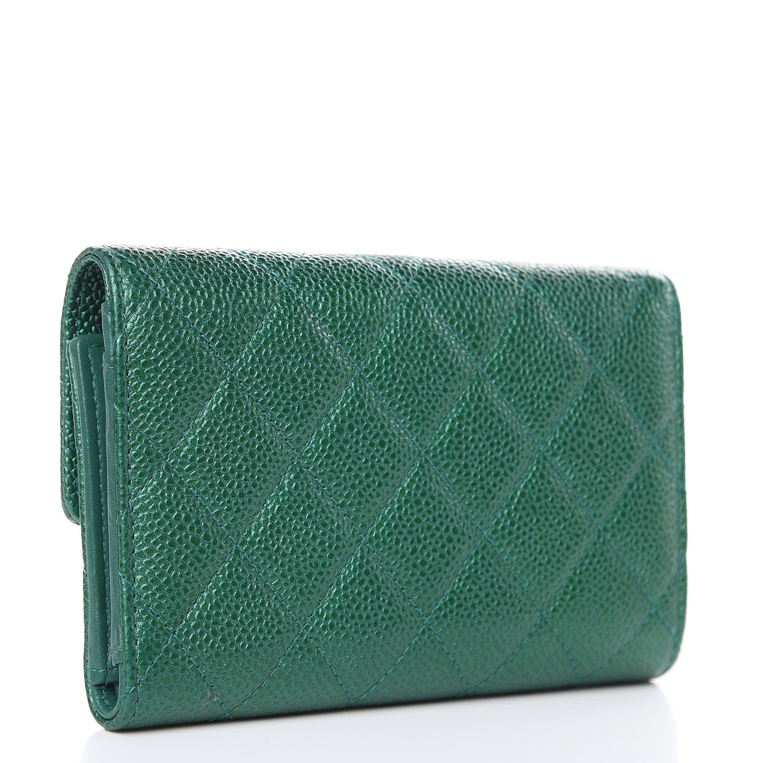 Chanel Metallic Caviar Quilted Medium Flap Wallet Green 3 of 10