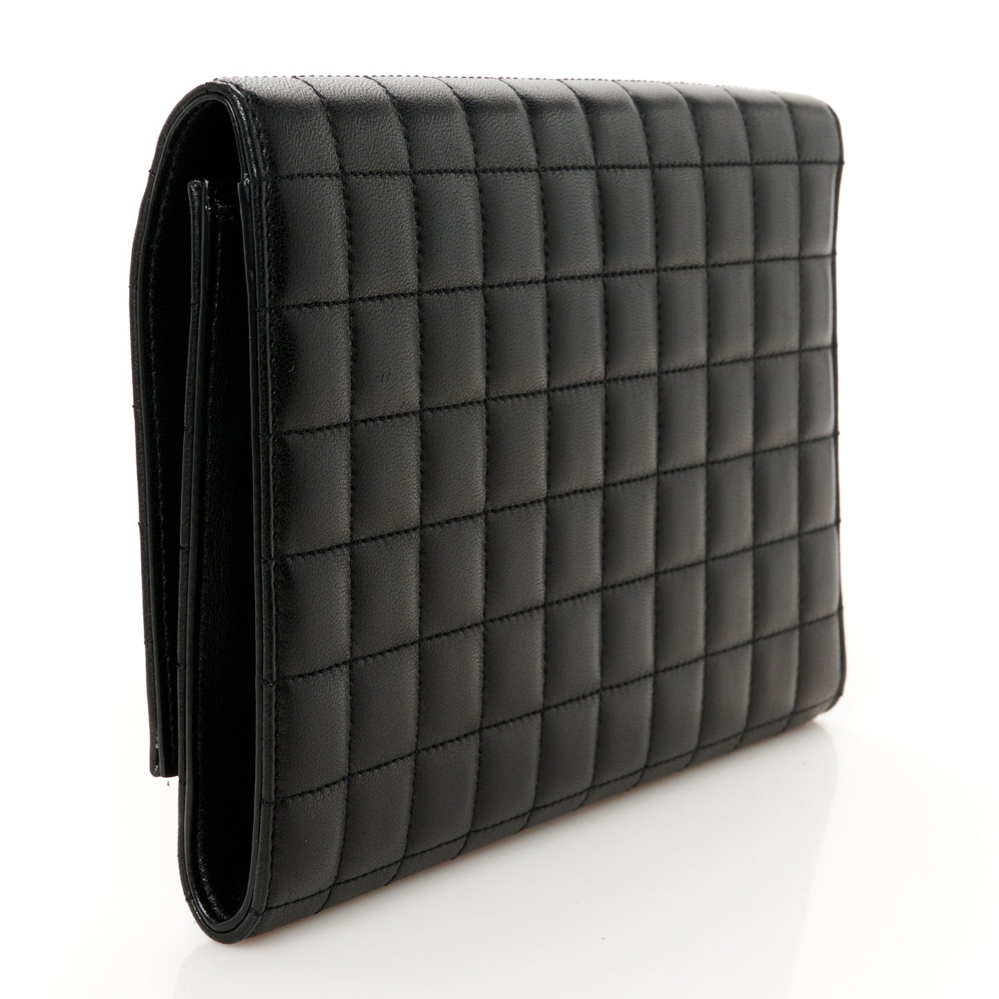 Lambskin Carre Quilted Cassandre Pouch Clutch Black
