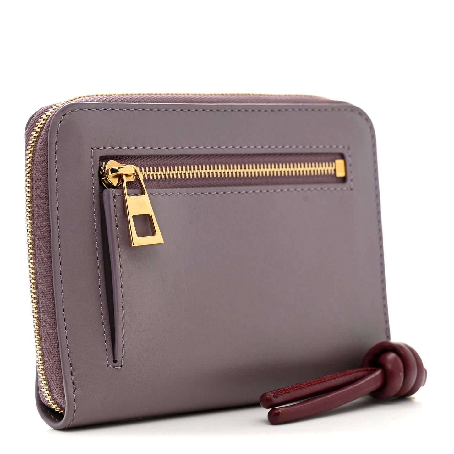 Calfskin Compact Knot Zip Around Wallet Dirty Mauve