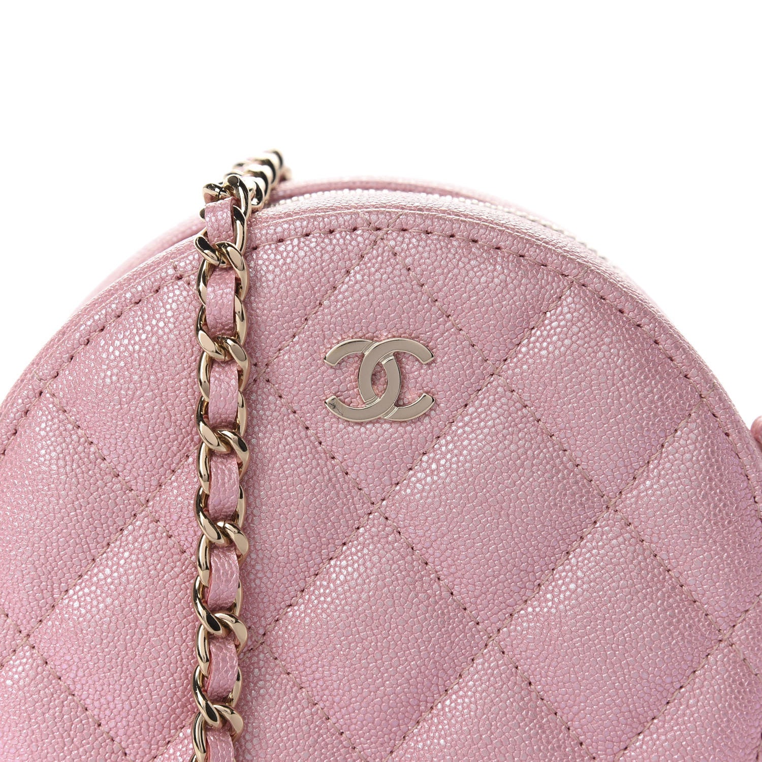 Chanel Iridescent Caviar Quilted Round Clutch With Chain Pink 10 of 11