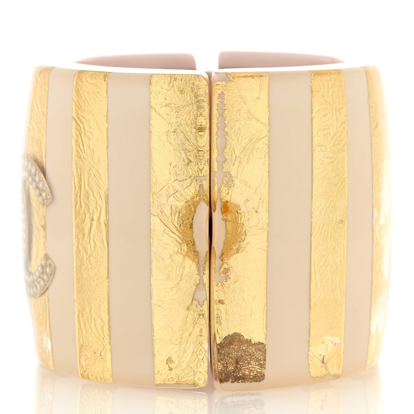 Resin Pearl CC Striped Cuff Light Gold Beige