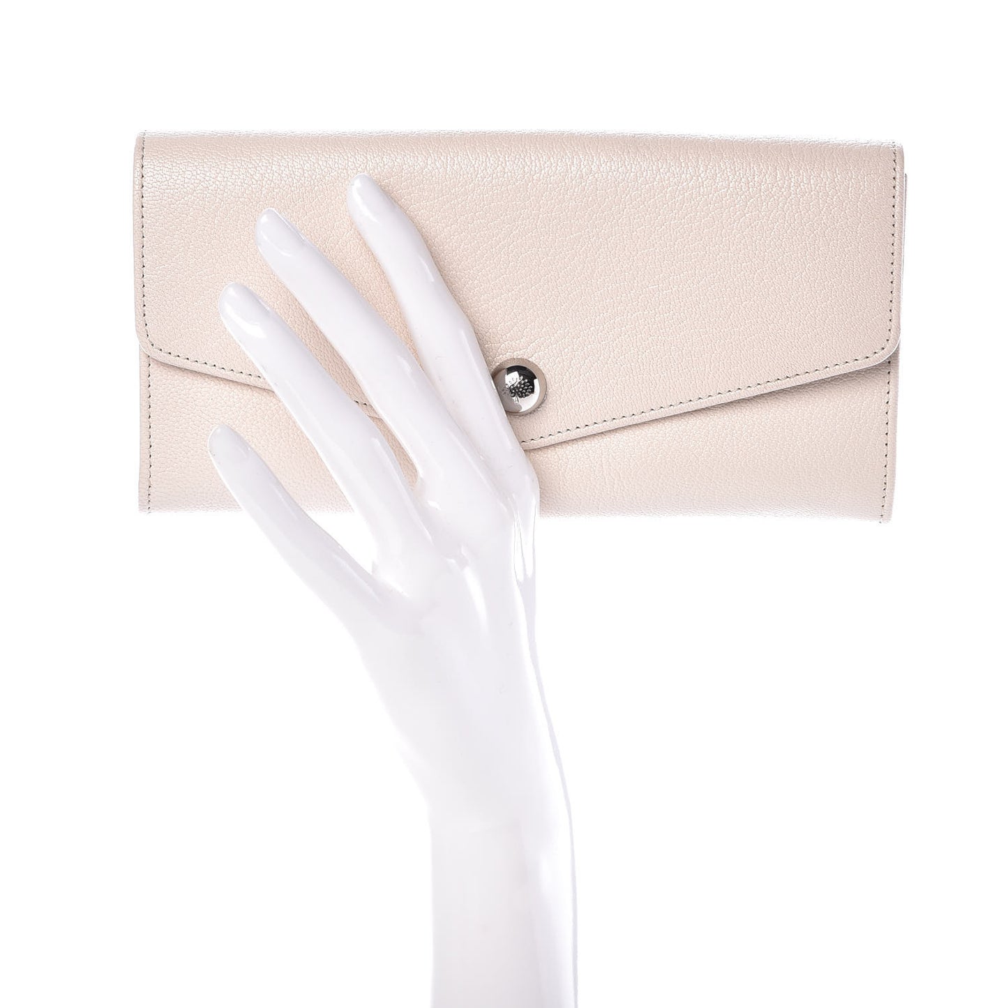 Glossy Goatskin Dome Rivet Continental Wallet Cream