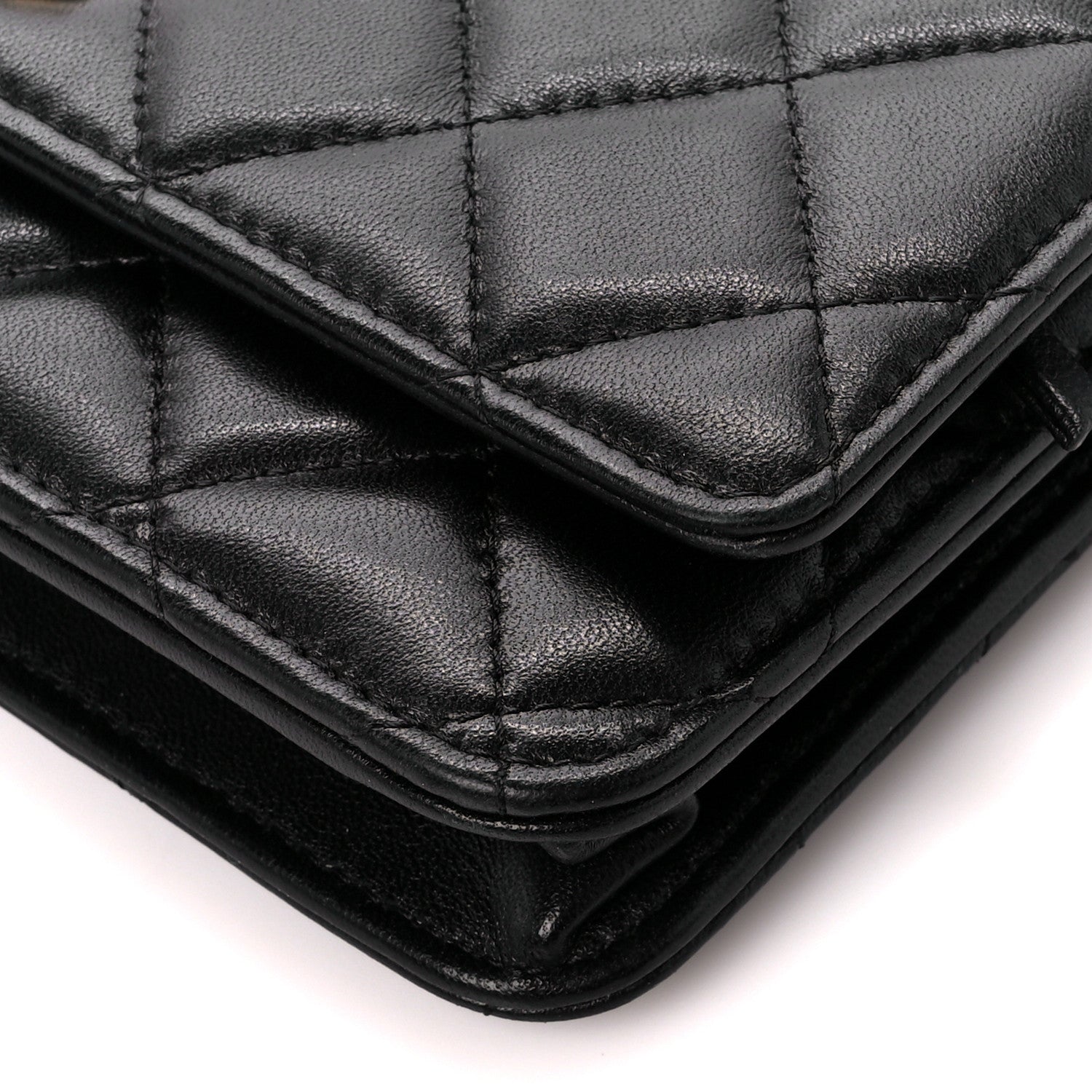 Chanel Lambskin Quilted CC Pearl Crush Wallet on Chain WOC Black 13 of 13