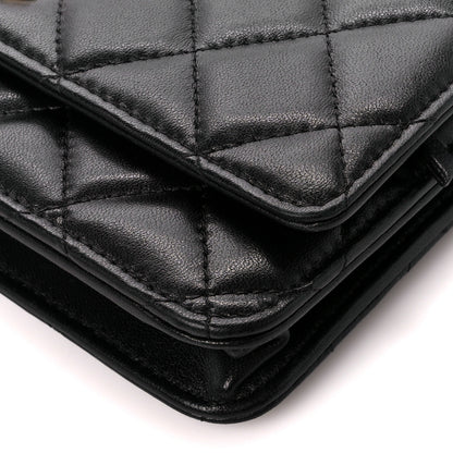 Chanel Lambskin Quilted CC Pearl Crush Wallet on Chain WOC Black 13 of 13