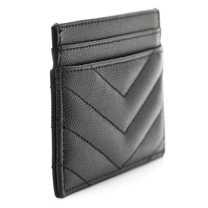 Saint Laurent Grain De Poudre Matelasse Chevron Monogram Credit Card Case Black 3 of 6