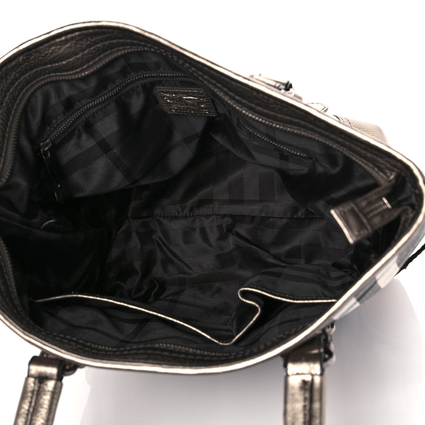 Metallic Calfskin House Check Tote Pewter