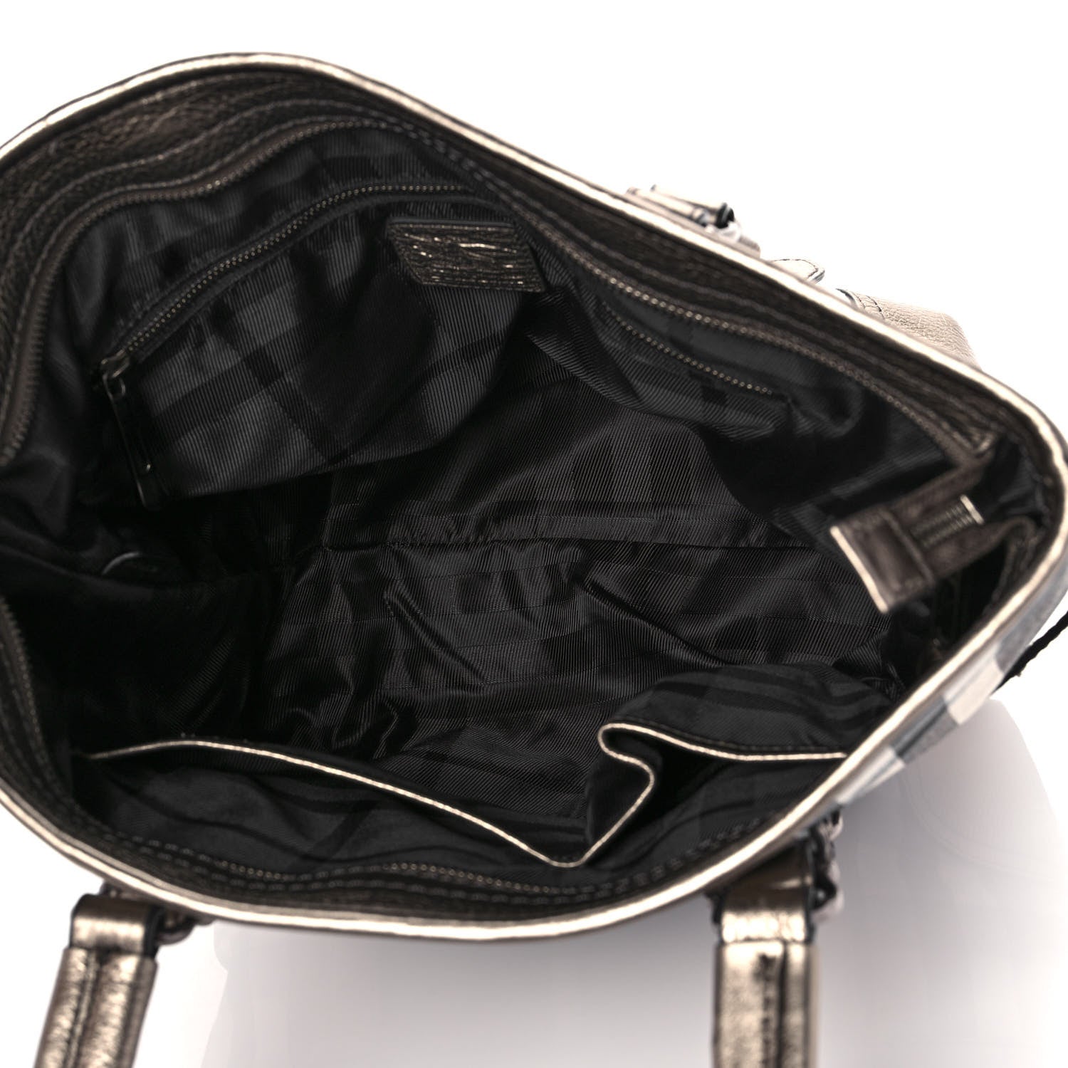 Burberry Metallic Calfskin House Check Tote Pewter 5 of 12