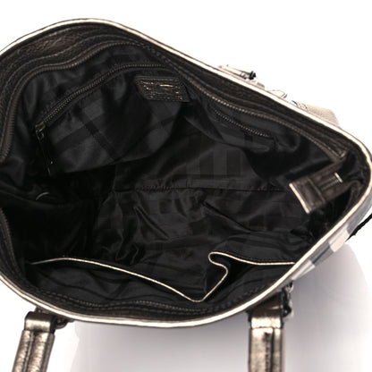 Burberry Metallic Calfskin House Check Tote Pewter 5 of 12