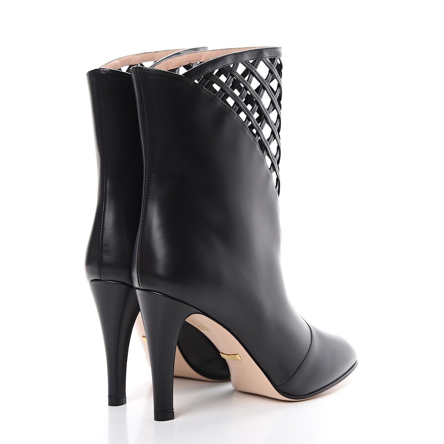 Plume Calfskin Damir Lattice Cutout Boots 38.5 Black