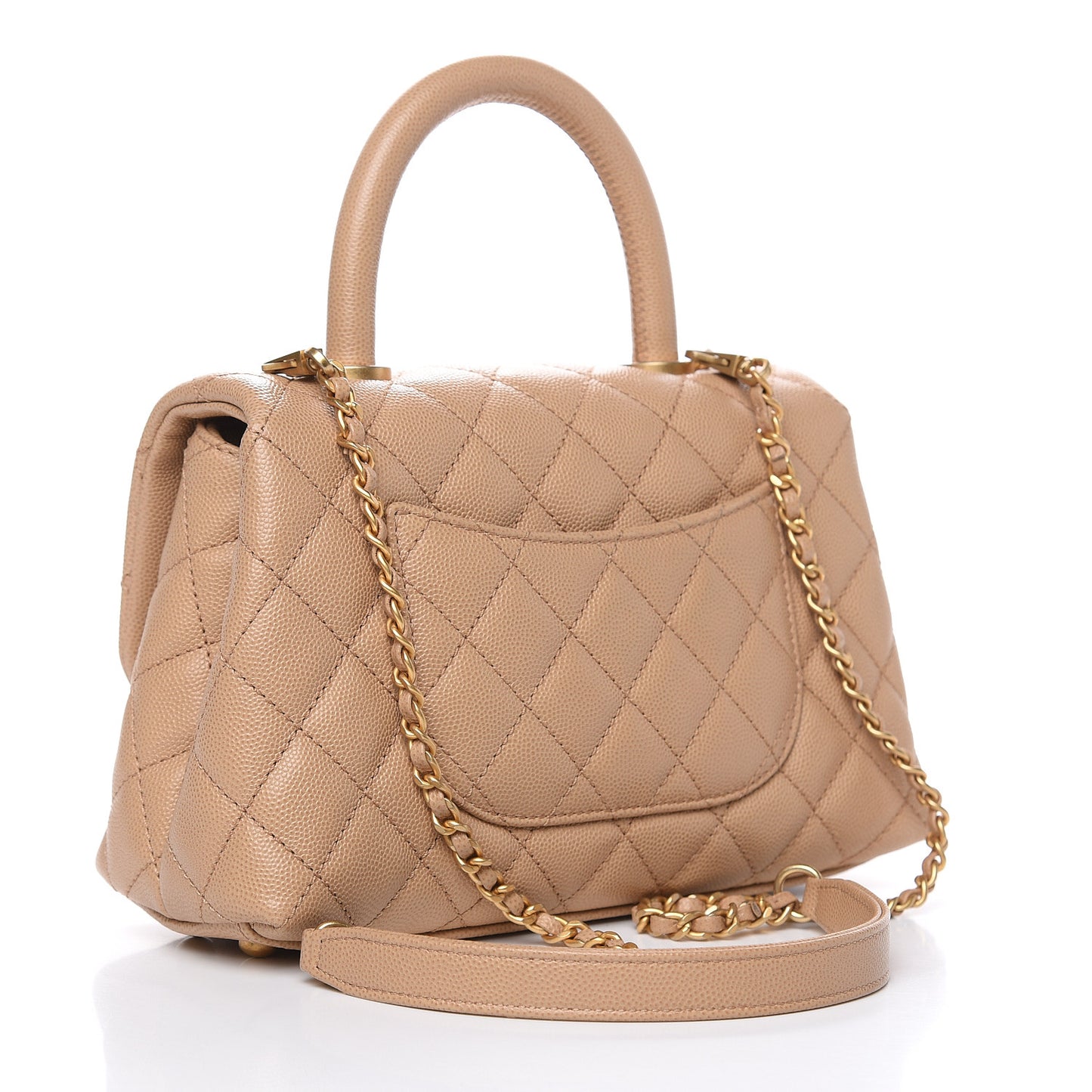 Caviar Quilted Mini Coco Handle Flap Beige