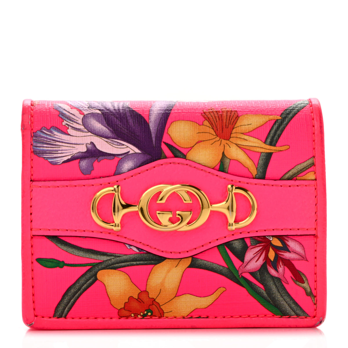 Gucci Calfskin Flora Print Zumi Card Case Fuxia Fluo 1 of 12