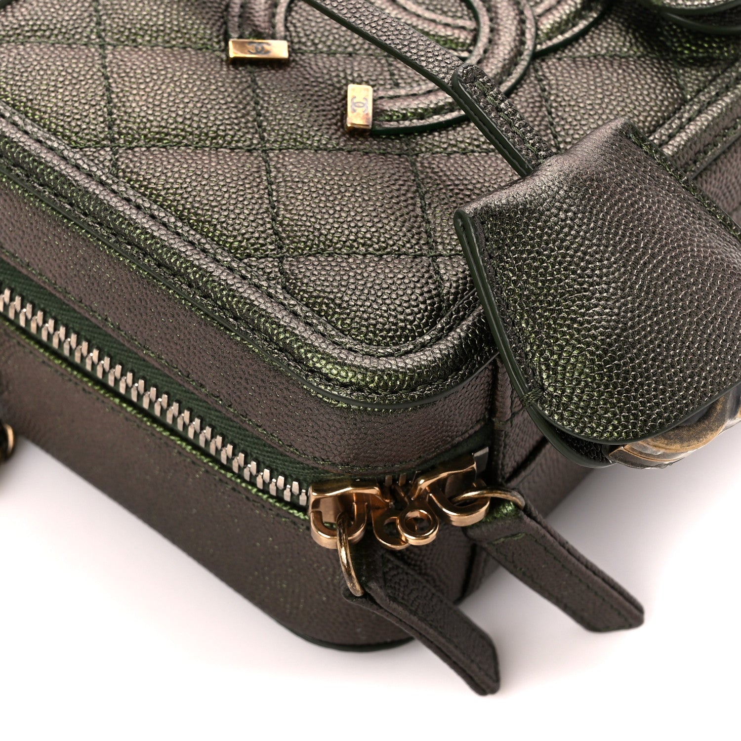Chanel Iridescent Caviar Quilted Small CC Filigree Vanity Case Green 10 of 11