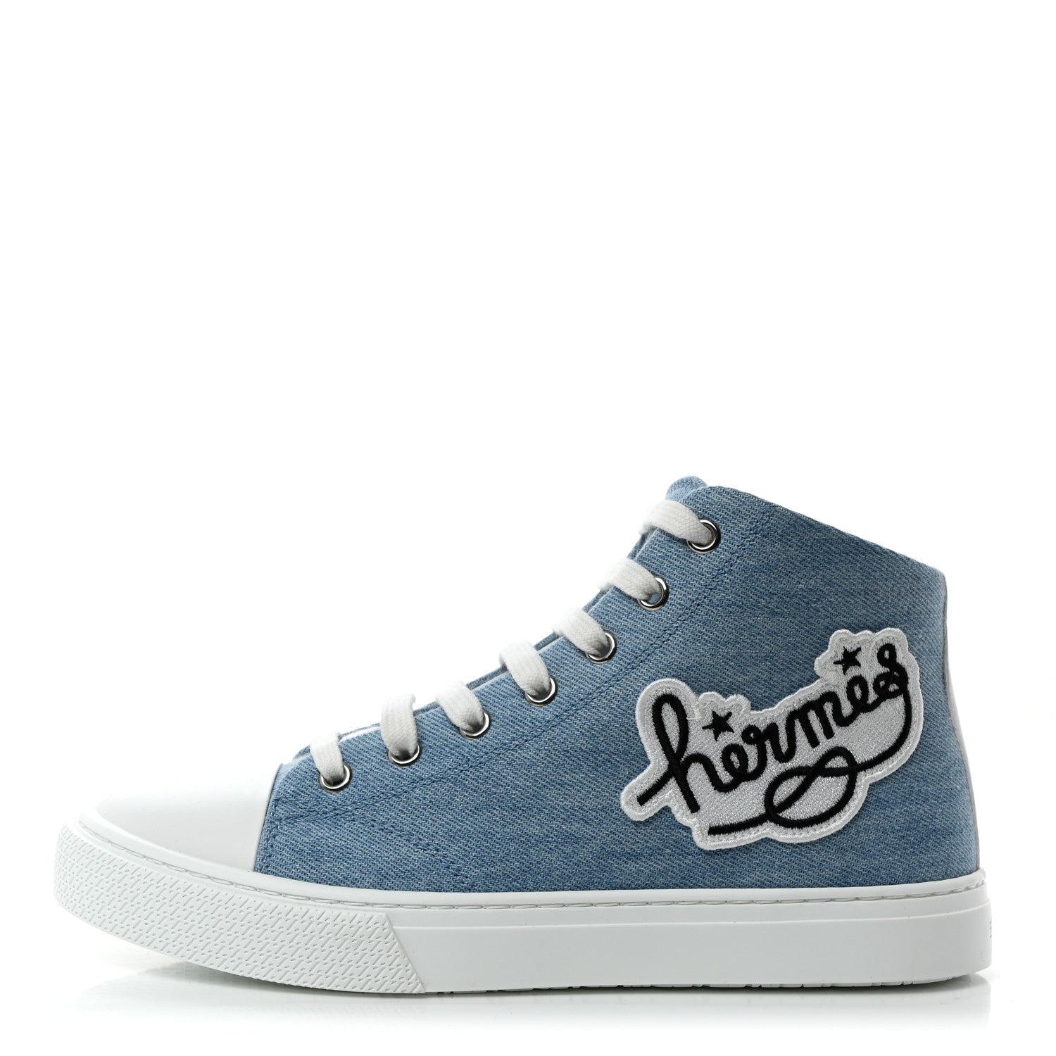 Hermes Denim Illico High Top Sneakers 37 Bleu Clair White 1 of 8