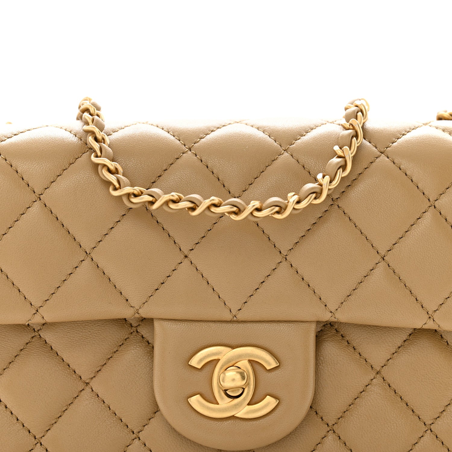 Chanel Lambskin Quilted Mini Rectangular Pearl Crush Flap Dark Beige 8 of 11