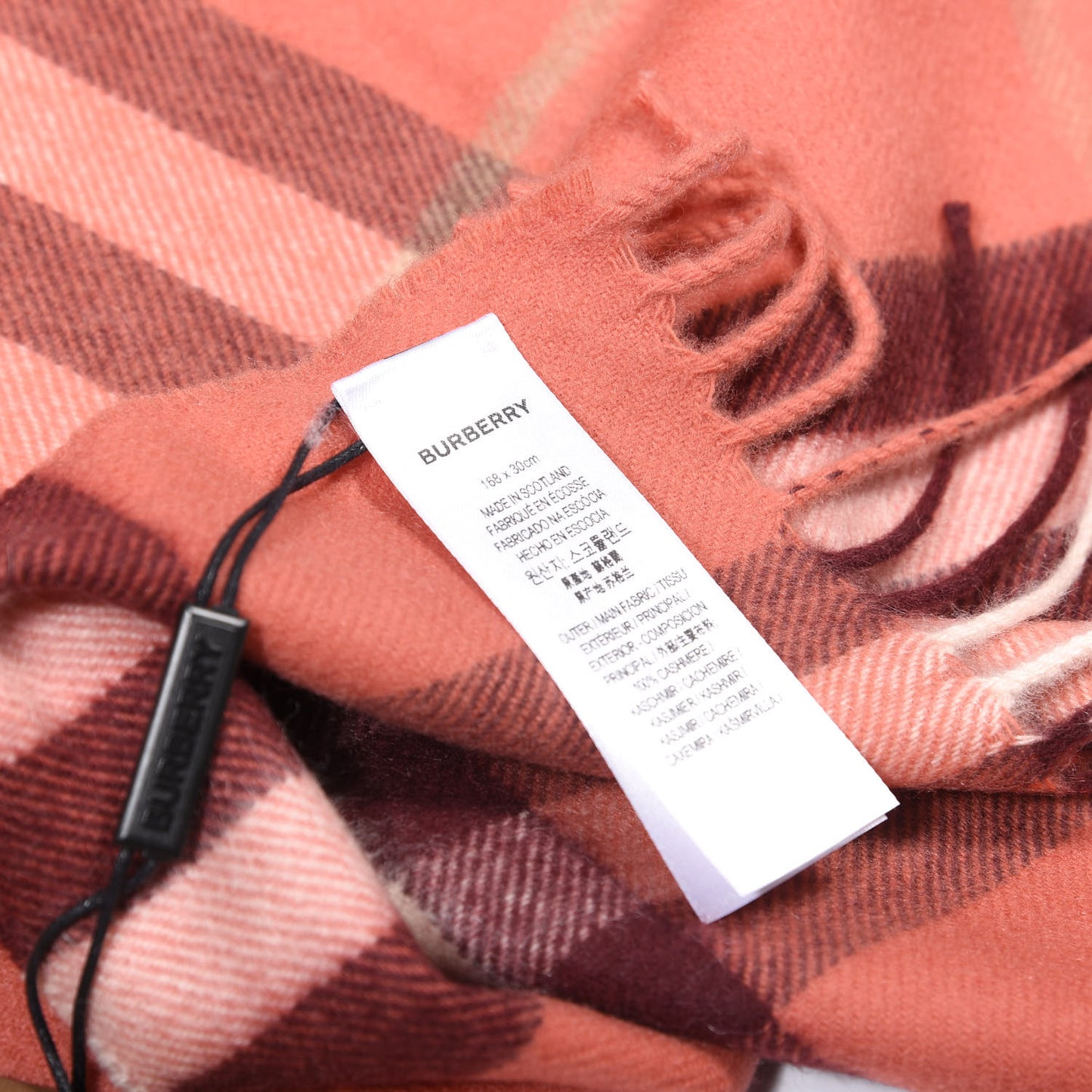 Cashmere Giant Check Fringe Scarf Clay Sienna