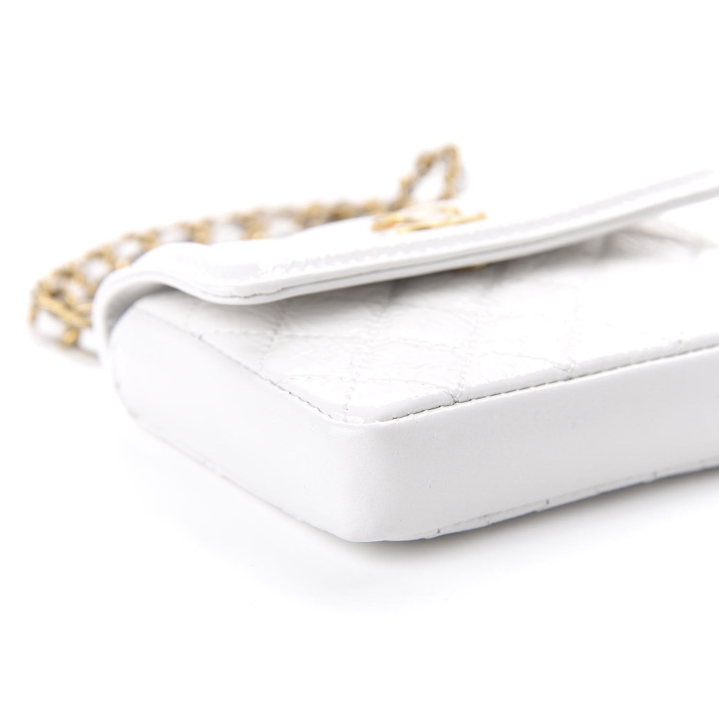 Shiny Aged Calfskin Quilted Waist Belt Bag White