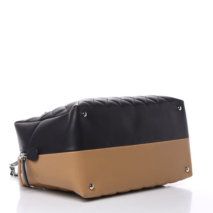 Chanel Calfskin Quilted Feather Weight Bowling Bag Black Beige 3 of 13