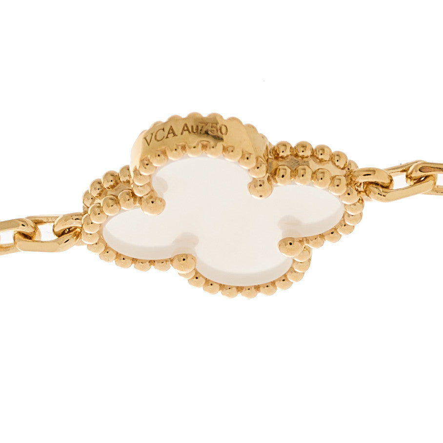 Van Cleef & Arpels 18K Yellow Gold Rock Crystal 5 Motifs Vintage Alhambra Bracelet 5 of 9