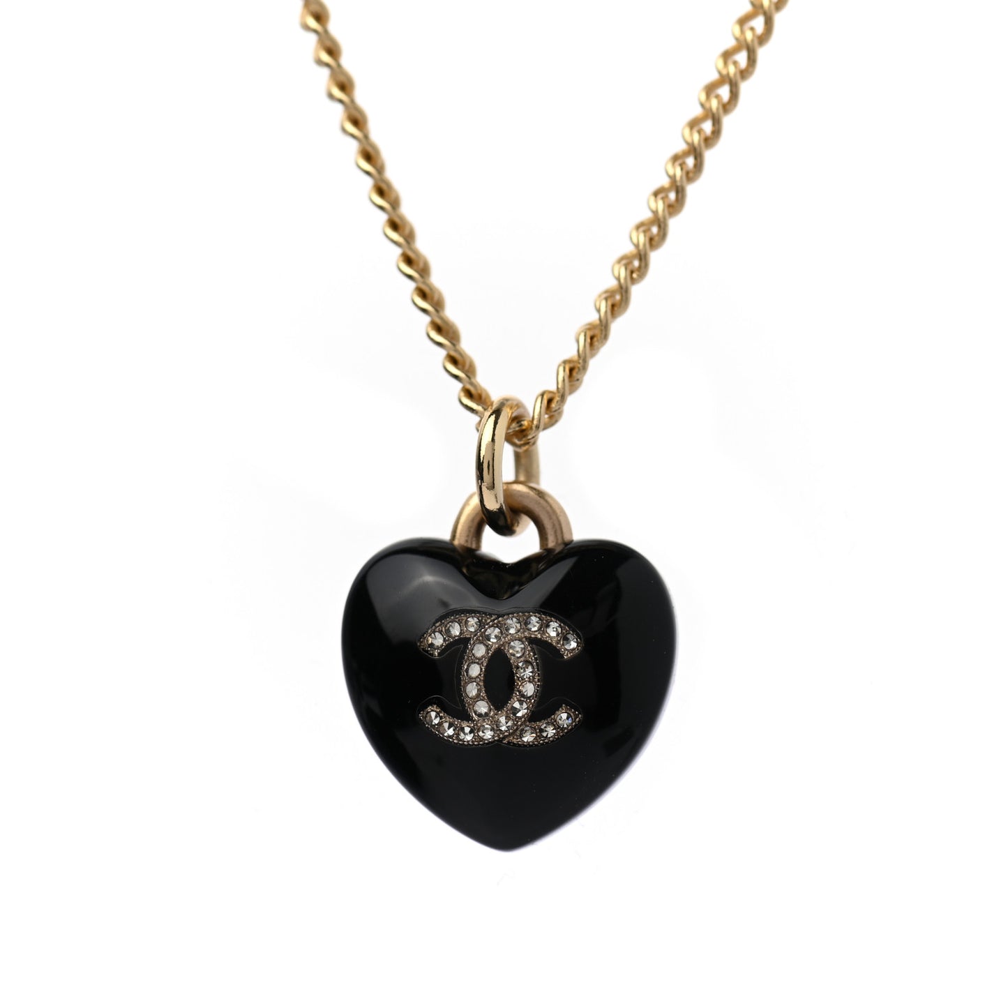 Resin Crystal CC Heart Necklace Black Gold