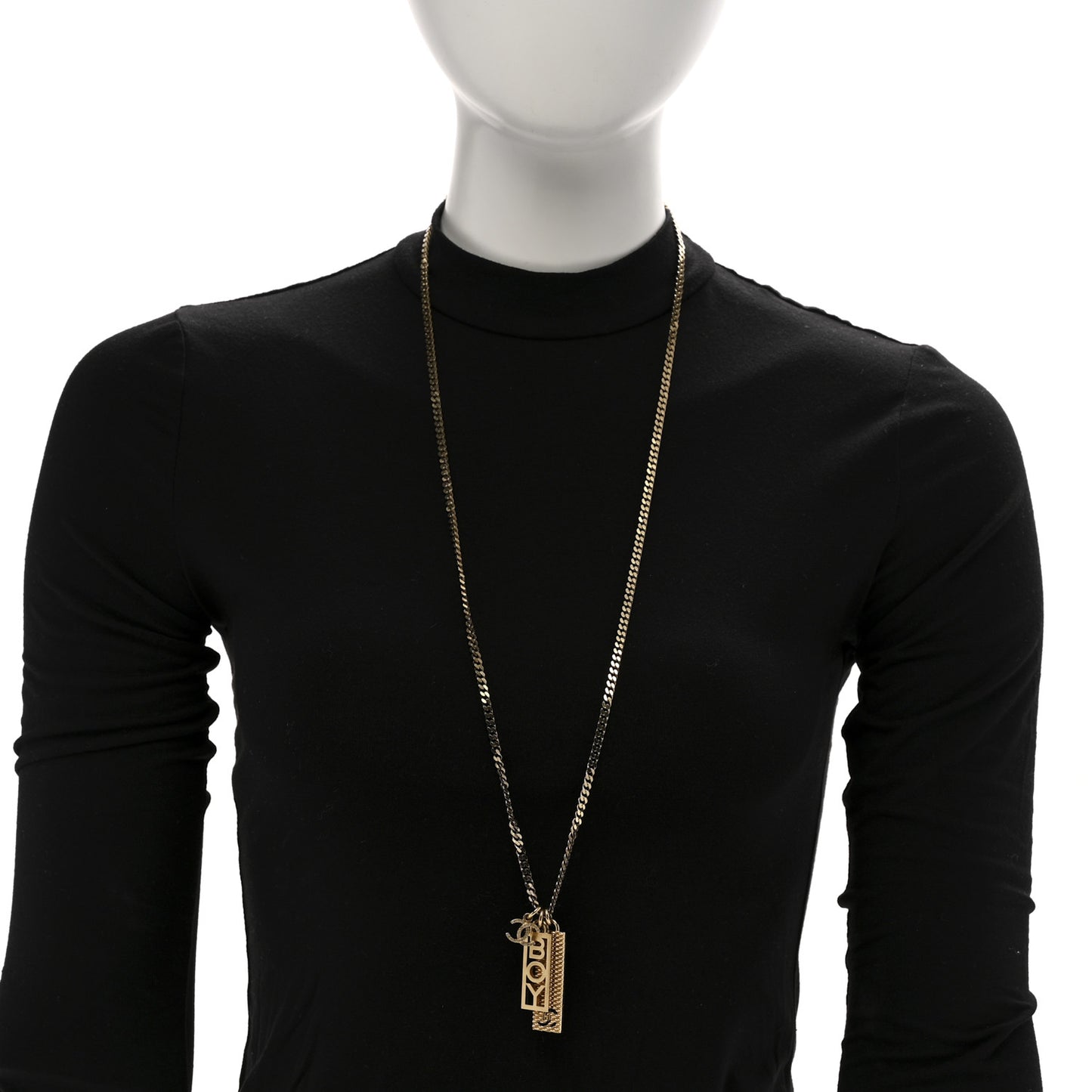Metal Crystal CC Boy Pendant Long Necklace Gold