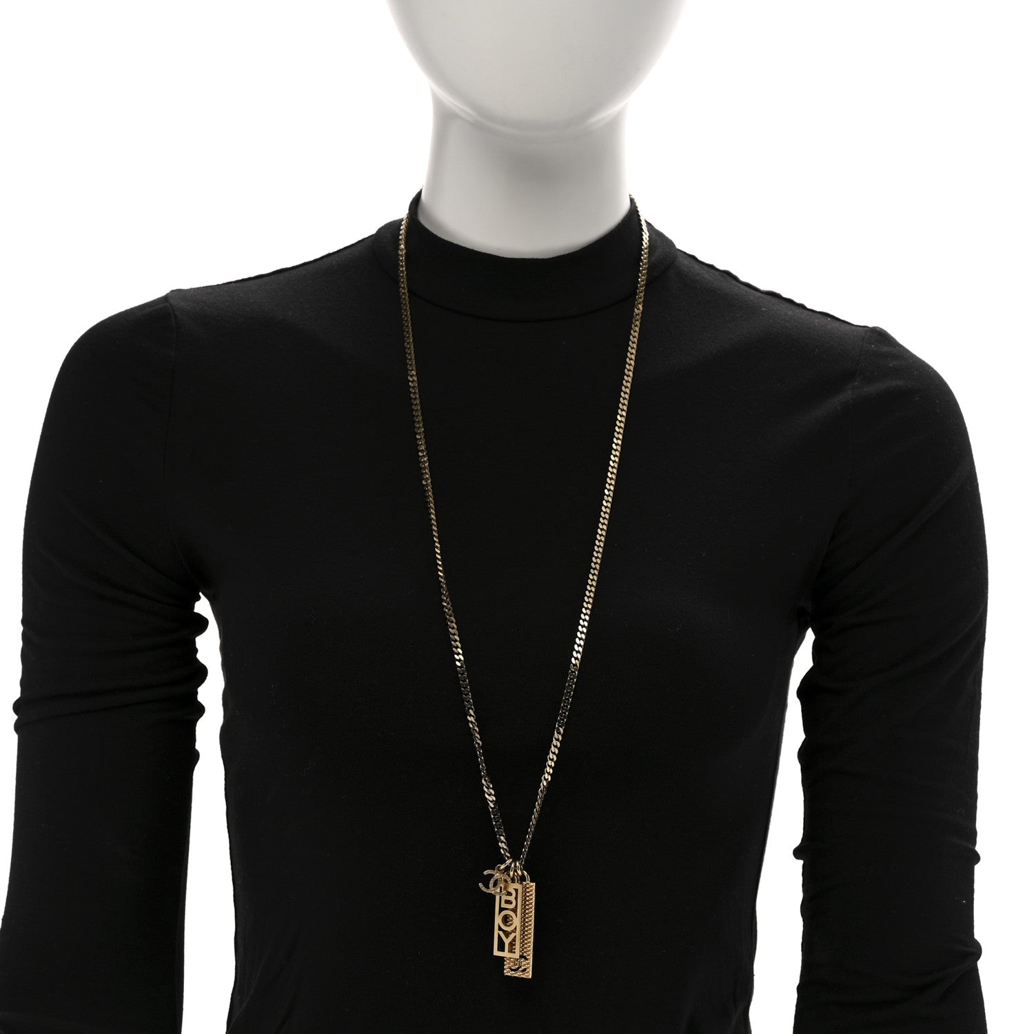 Chanel Metal Crystal CC Boy Pendant Long Necklace Gold 2 of 6