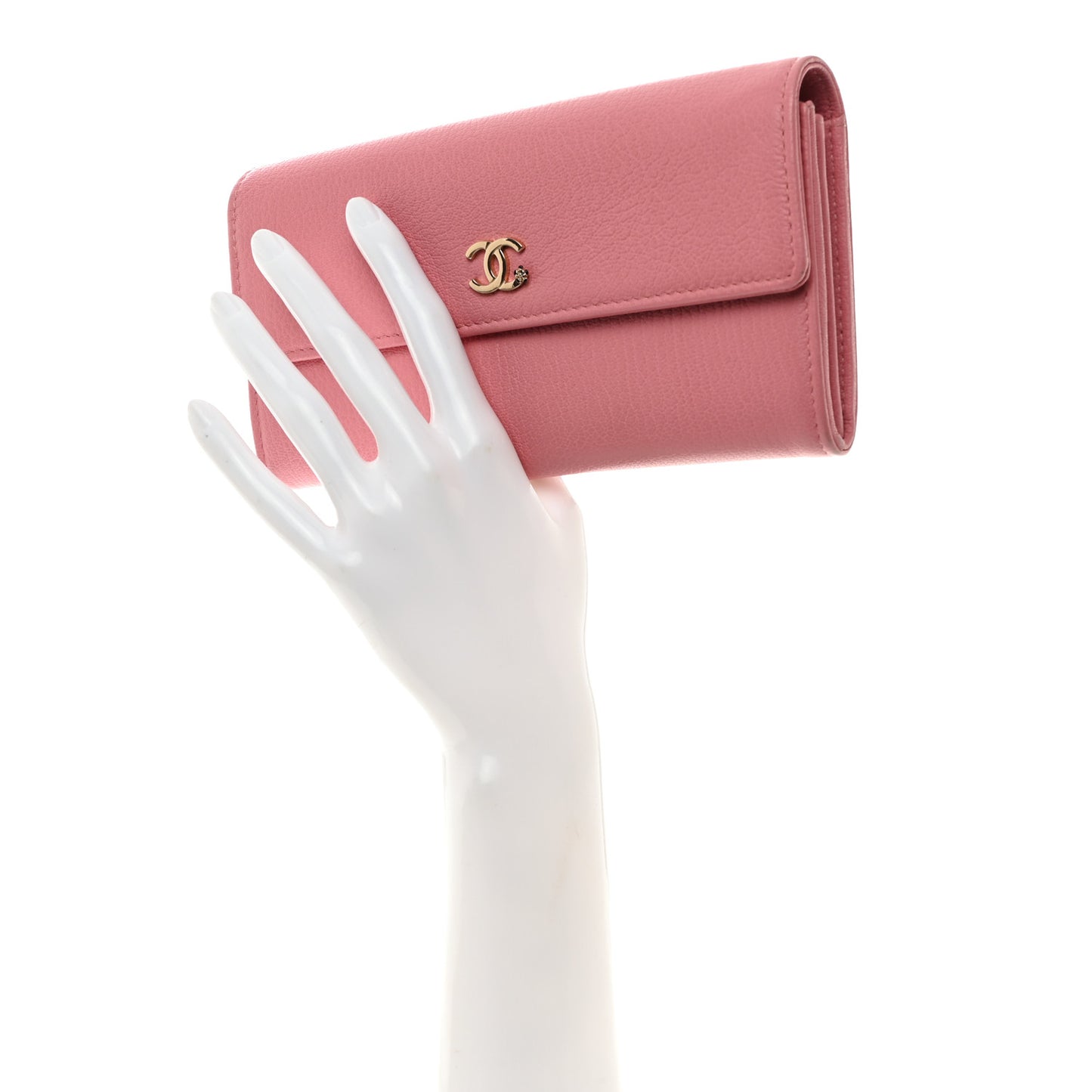 Goatskin CC Large Gusset Flap Wallet Pink