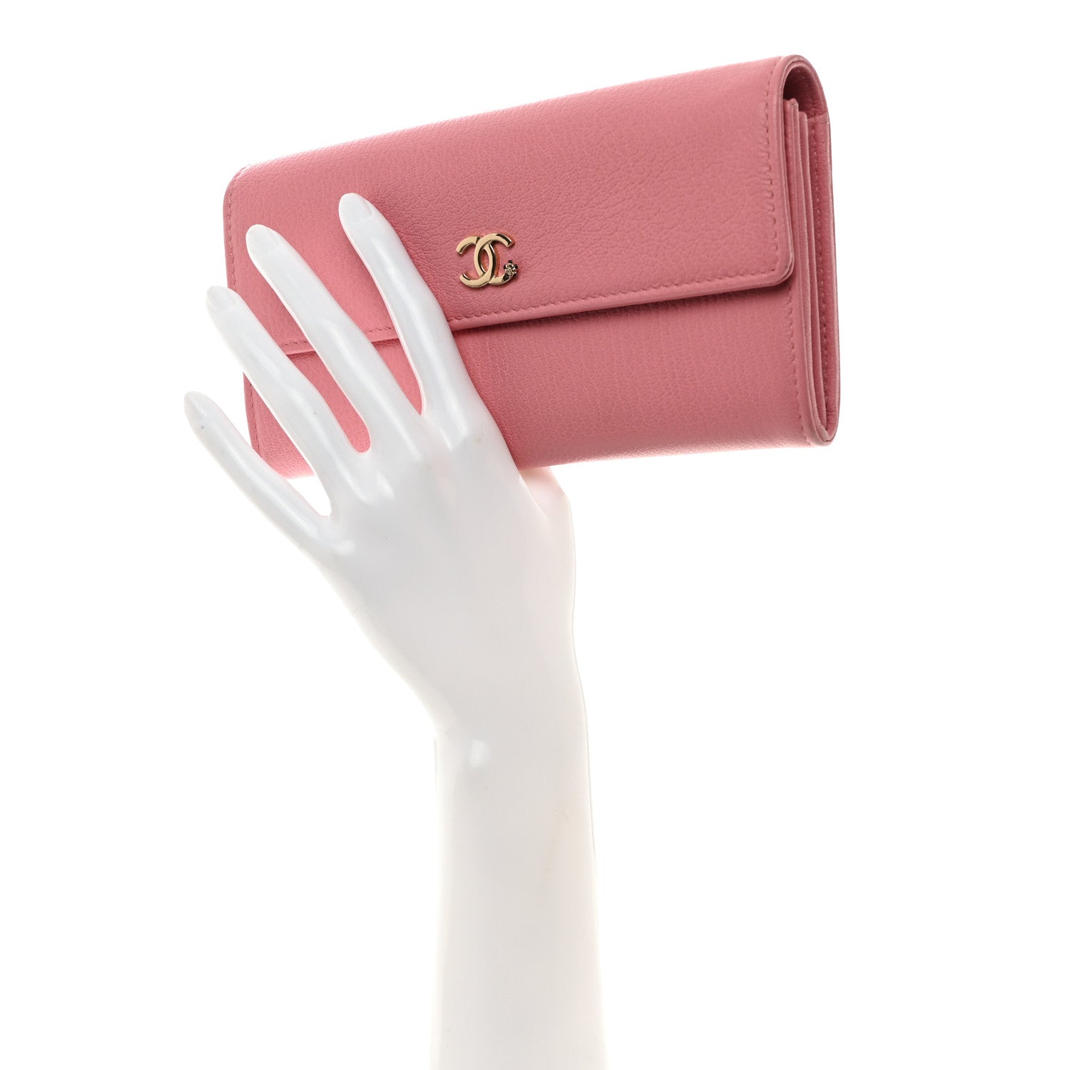 Chanel Goatskin CC Large Gusset Flap Wallet Pink 2 of 14