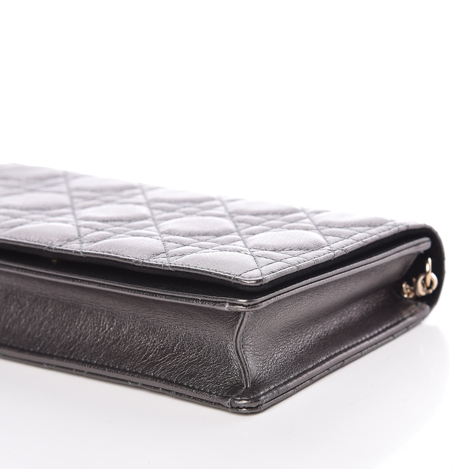 Christian Dior Metallic Calfskin Cannage Lady Dior Convertible Clutch Gunmetal 8 of 14