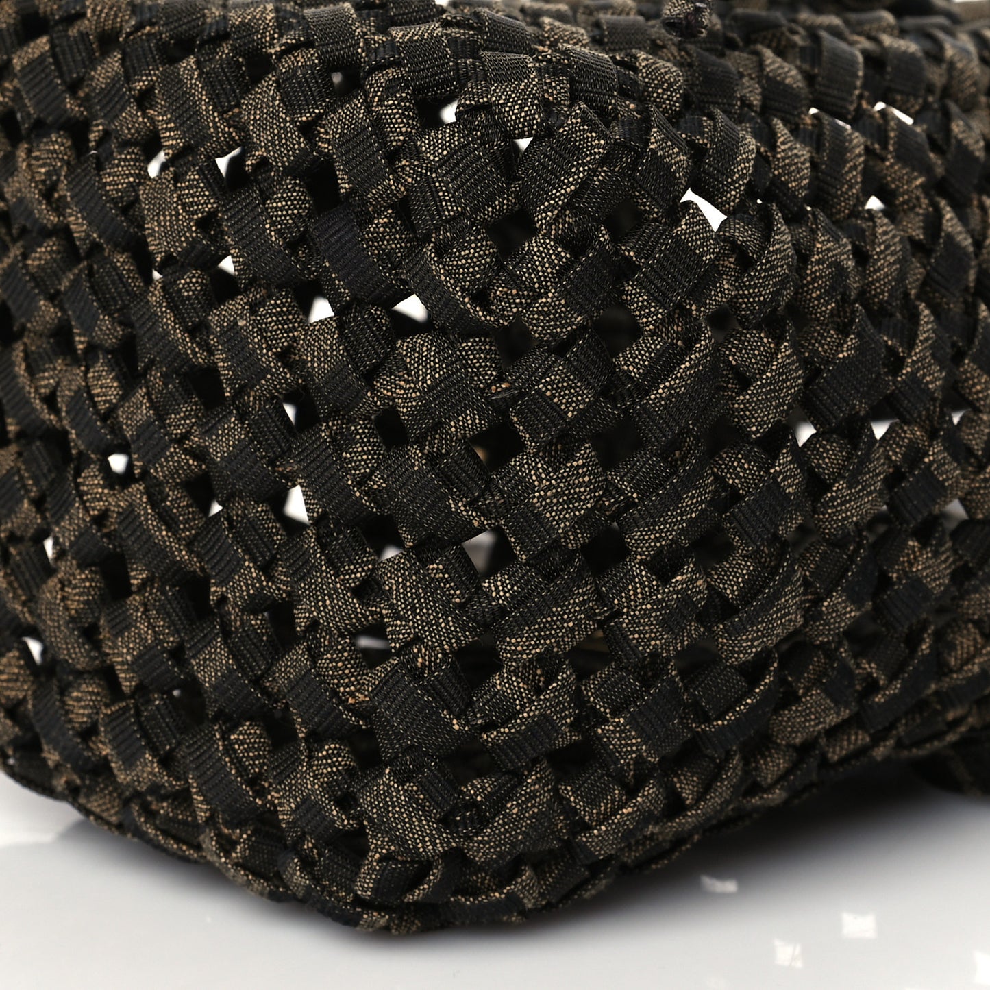 Fabric Jacquard F is Fendi FF 1974 Woven Knotted Mini Mon Tresor Bucket Bag Tabacco Moro
