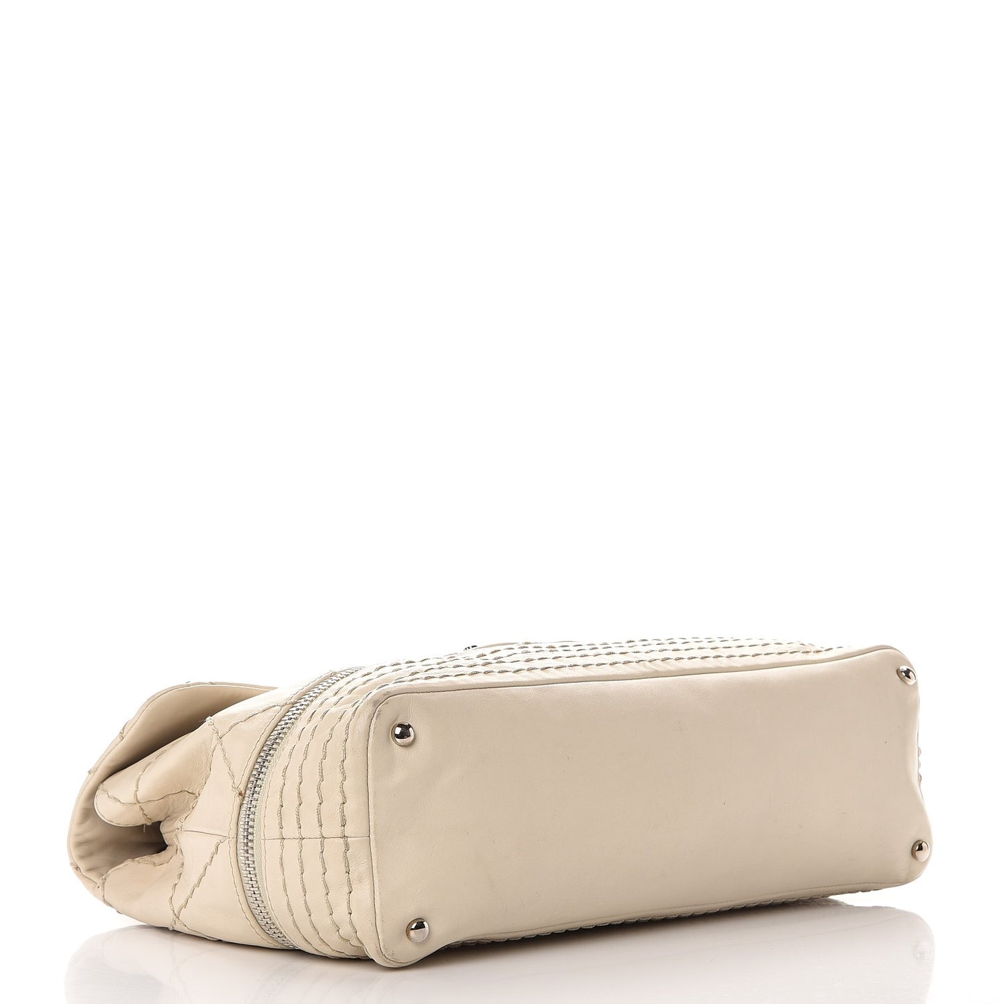 Calfskin Stitched Large Expandable Flap Bag White