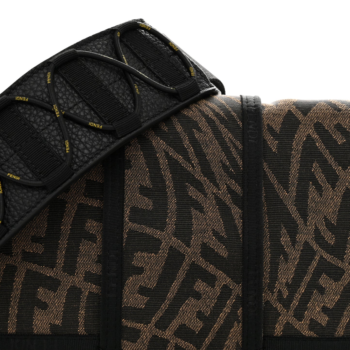 X SARAH COLEMAN Fabric Jacquard Vitello Grace FF Vertigo Woven Lanyard Large Baguette Tobacco Moro Black