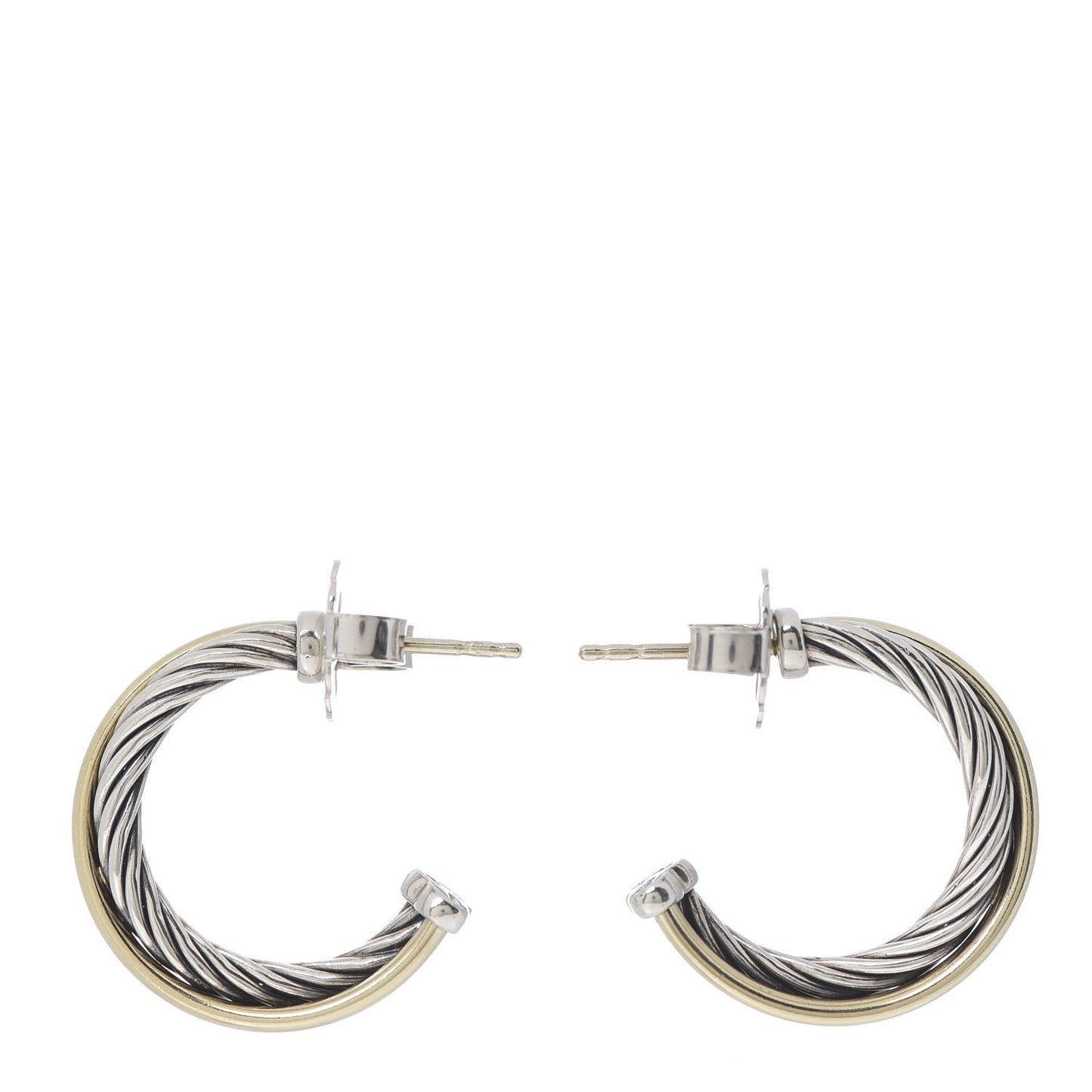 Sterling Silver 18K Yellow Gold 23mm Crossover Cable Hoop Earrings