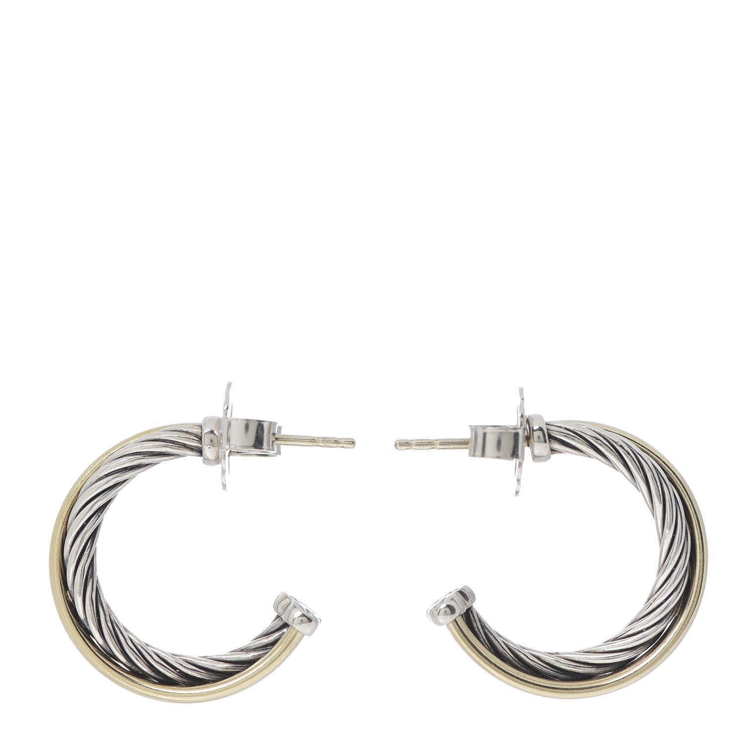 David Yurman Sterling Silver 18K Yellow Gold 23mm Crossover Cable Hoop Earrings 5 of 5