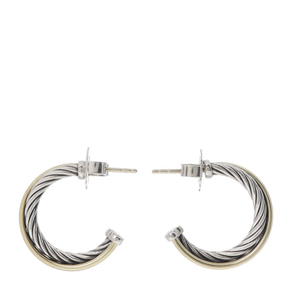 David Yurman Sterling Silver 18K Yellow Gold 23mm Crossover Cable Hoop Earrings 5 of 5