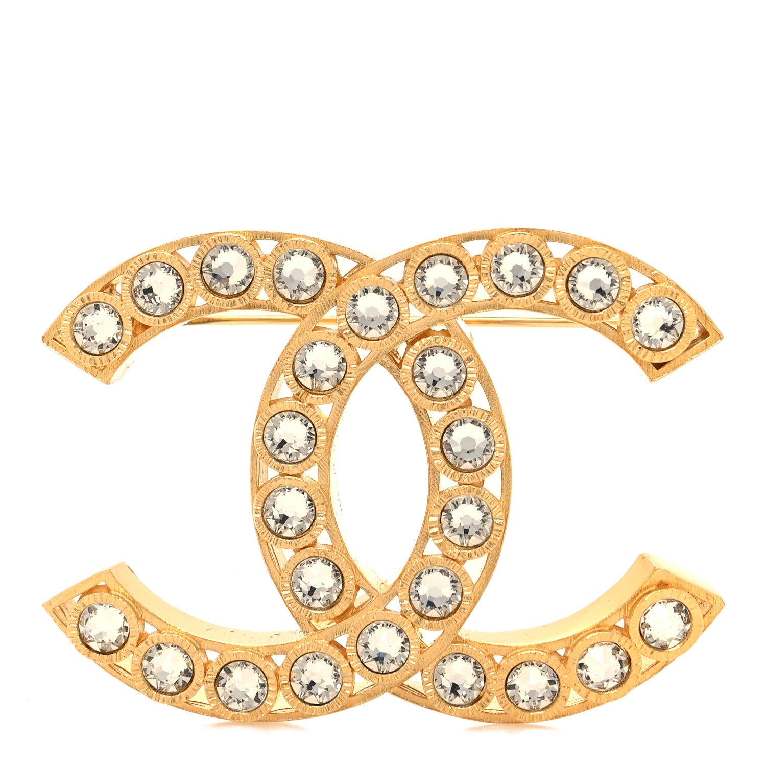 Chanel Metal Crystal CC Brooch Gold 1 of 4