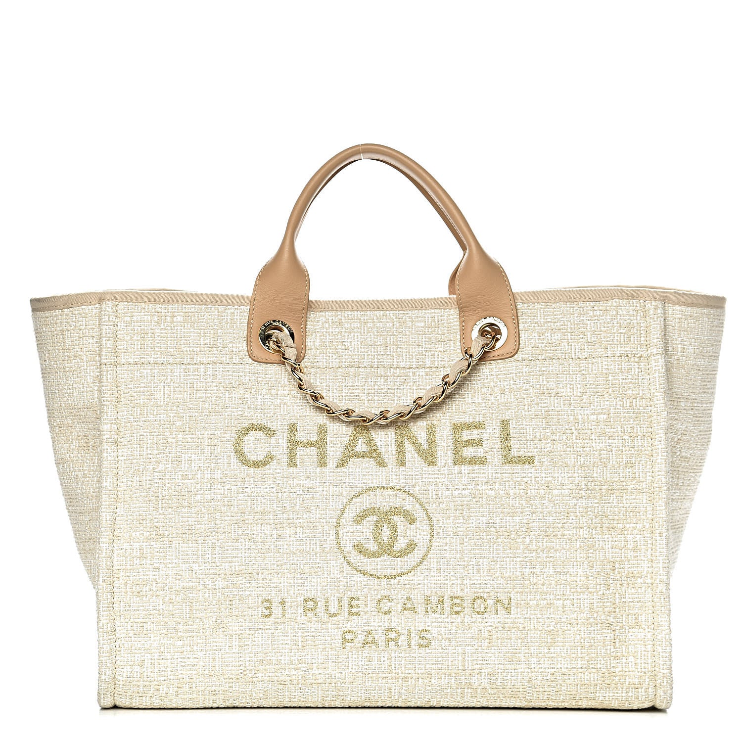 Chanel Canvas Large Deauville Tote Light Beige 1 of 10